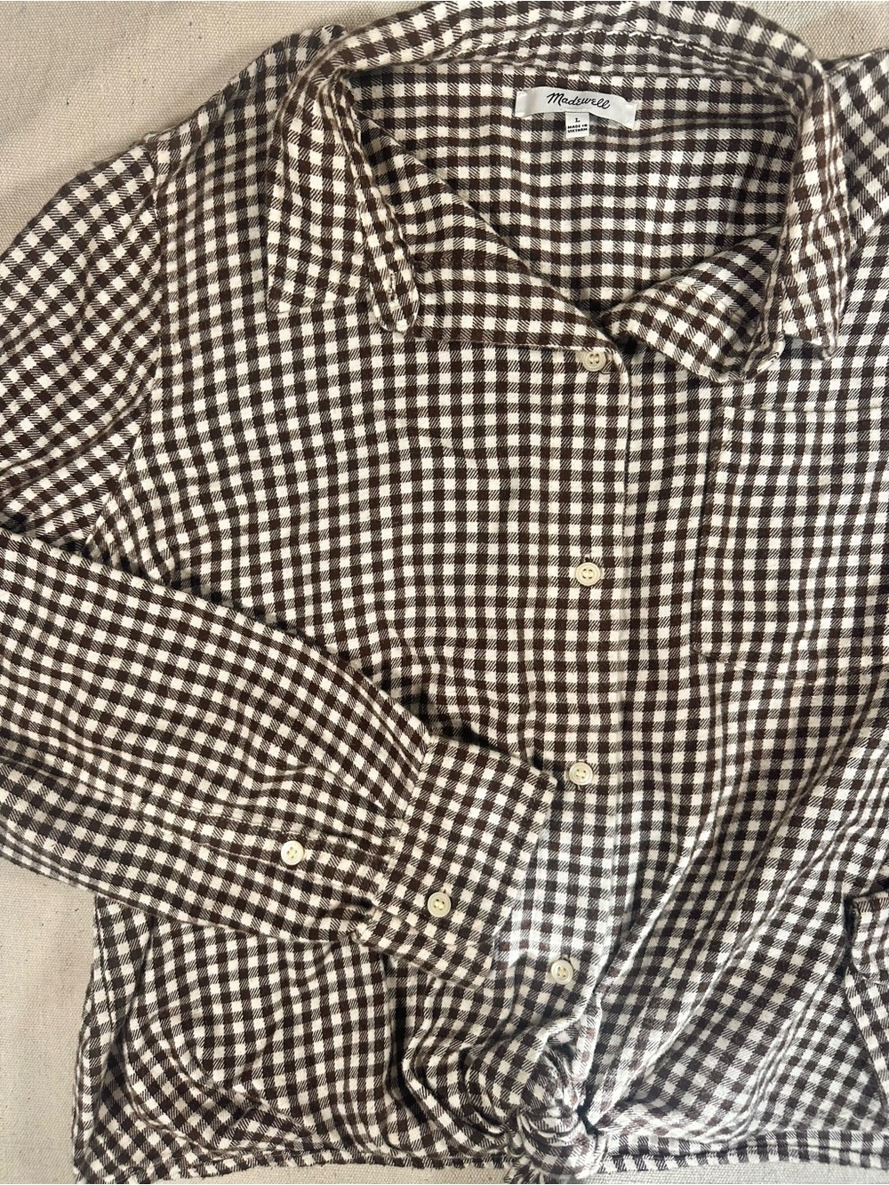 Madewell Womens Brown & White Gingham Button-Down flannel Shirt - L